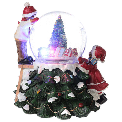 Weihnachtsspieluhr aus Glas mit Glitzer Baum und Kindern, 20x20x20 cm 6