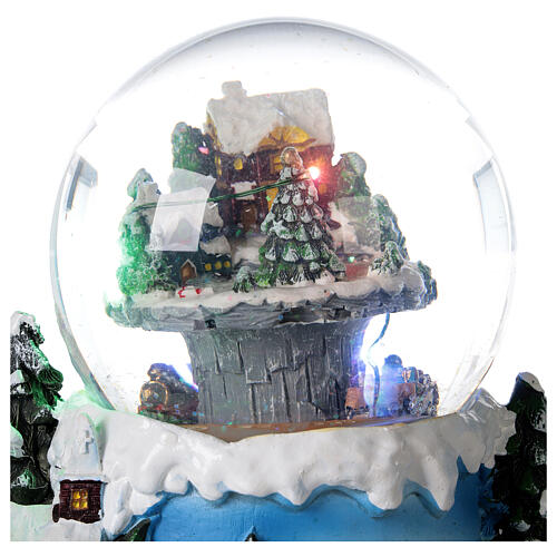 Bola de vidrio pueblo nieve tren música 20x20x20 cm 6