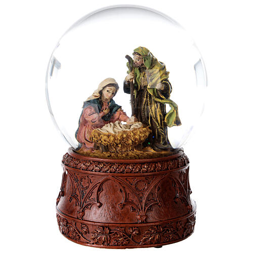 Globo de neve glitter de vidro Natividade e caixa de música "Noite Feliz", 16x12x12 cm 1