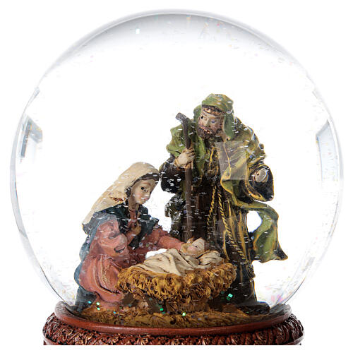Globo de neve glitter de vidro Natividade e caixa de música "Noite Feliz", 16x12x12 cm 2