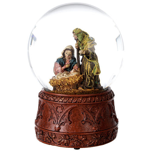 Globo de neve glitter de vidro Natividade e caixa de música "Noite Feliz", 16x12x12 cm 3