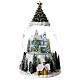 Globo de neve árvore de natal, casa azul e aldeia nevada com caixa de música, 15x11x10,5 cm s7