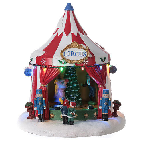 Tenda de circo cenário natalino em miniatura com luzes e música 24x21x21 cm bateria 1