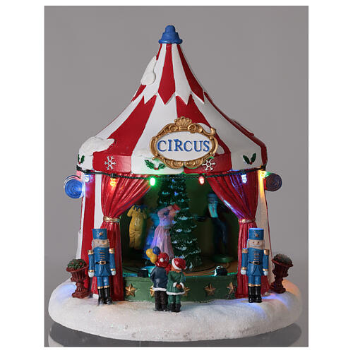 Tenda de circo cenário natalino em miniatura com luzes e música 24x21x21 cm bateria 2