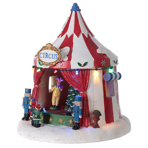 Tenda de circo cenário natalino em miniatura com luzes e música 24x21x21 cm bateria 3