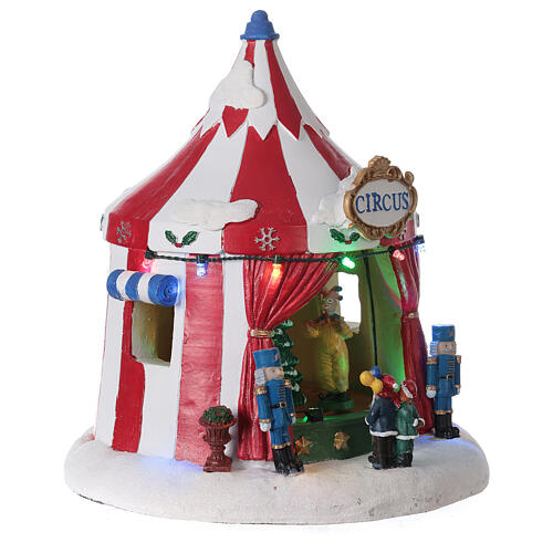 Tenda de circo cenário natalino em miniatura com luzes e música 24x21x21 cm bateria 4