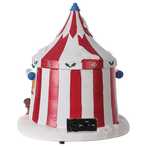 Tenda de circo cenário natalino em miniatura com luzes e música 24x21x21 cm bateria 5
