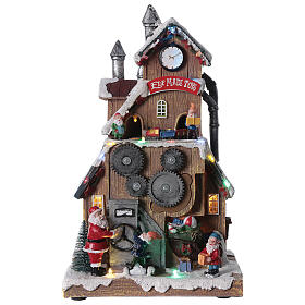 Village atelier Père Noël lumières musique 30x20x15 cm