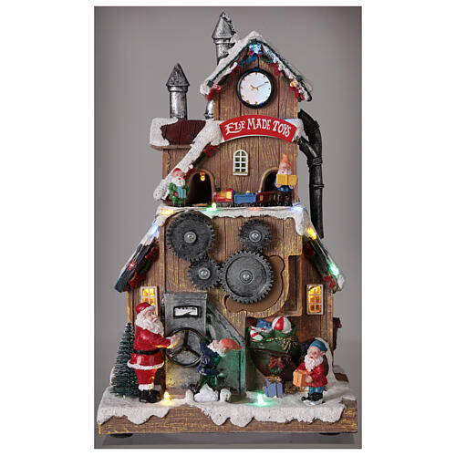 Cenário natalino em miniatura fábrica do Pai Natal, luzes e música 29,5x18x14,5 cm 2