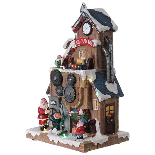 Cenário natalino em miniatura fábrica do Pai Natal, luzes e música 29,5x18x14,5 cm 3
