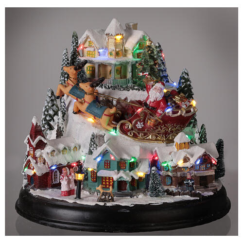 Christmas village Santa sleigh trees lights music 25x30x25 cm 2