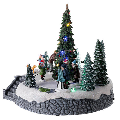 Cenário de Natal iluminado pista de gelo com patinadores e árvore de Natal LED música 24,5x22,5x22,5 cm 3