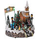 Aldeia de Natal em miniatura iluminada com igreja, coral, árvore de Natal, patinadores e música 19,5x24x24 cm s5