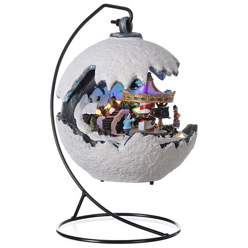 Christmas village snowball horse carousel music with base 20x20x20 cm 4