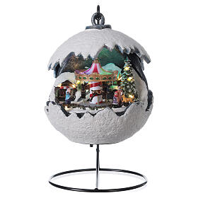 Bola de neve cenário natalino com carrossel, luzes e música, 22x20,5x20,5 cm