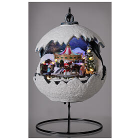 Bola de neve cenário natalino com carrossel, luzes e música, 22x20,5x20,5 cm