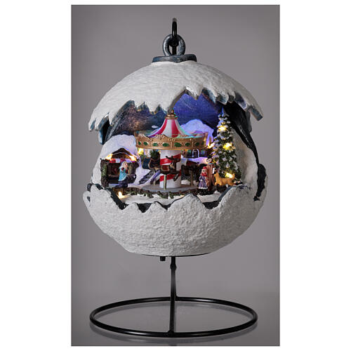Bola de neve cenário natalino com carrossel, luzes e música, 22x20,5x20,5 cm 2