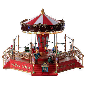Christmas swing carousel village lights music 25x35x30 cm