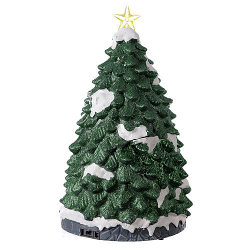 Árvore de Natal em miniatura resina com trens de brinquedo e Pai Natal, luzes e música, 45x26x26 cm 5