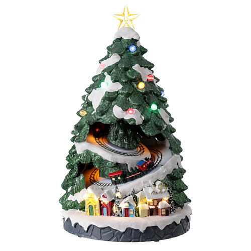 Tree Christmas village train Santa sleigh lights music 45x25x25 cm 1