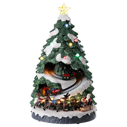 Weihnachtsbaum mit Zug und Weihnachtsmann und Musik, 45x25x25 cm 1