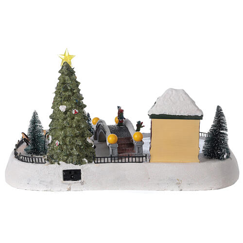 Cenário de Natal em miniatura cena patinadores, luzes LED e música, 37,5x44,5x28 cm 5
