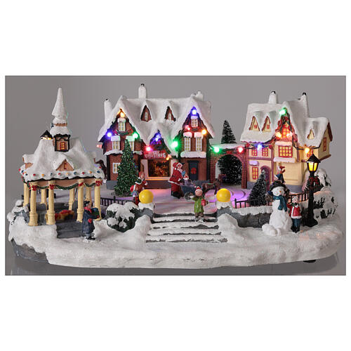 Aldeia de Natal nevada em miniatura com praça, luzes LED e música 23x43,5x30 cm 2
