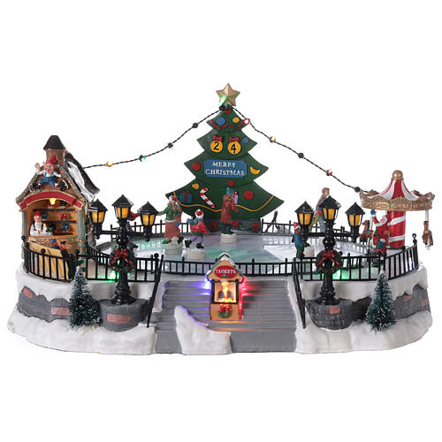 Ice rink Christmas village lights music 20x40x30 cm 1