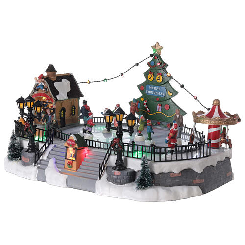 Ice rink Christmas village lights music 20x40x30 cm 3