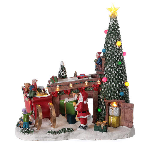 Aldeia de Natal em miniatura fábrica dos brinquedos do Pai Natal, luzes e música, 31x28x16 cm 3