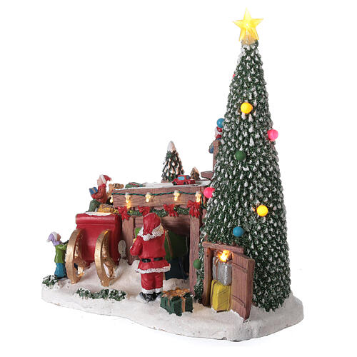 Aldeia de Natal em miniatura fábrica dos brinquedos do Pai Natal, luzes e música, 31x28x16 cm 4