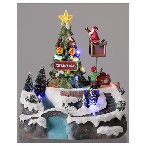 Miniatura de Natal Árvore decorada, música e luzes LED multicoloridas, 24x21x20 cm 2