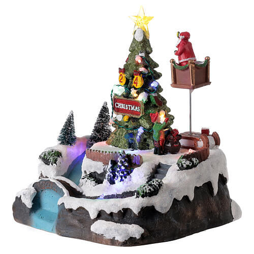 Miniatura de Natal Árvore decorada, música e luzes LED multicoloridas, 24x21x20 cm 3