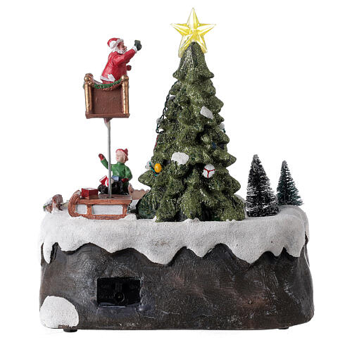 Miniatura de Natal Árvore decorada, música e luzes LED multicoloridas, 24x21x20 cm 5