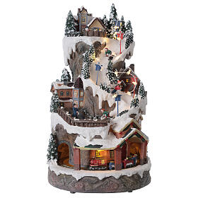 Village Noël piste de ski train neige lumières LED musique 40x20x25 cm