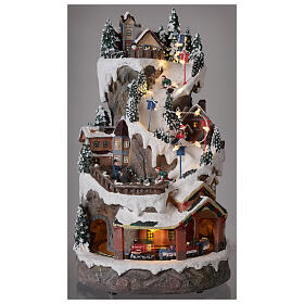 Village Noël piste de ski train neige lumières LED musique 40x20x25 cm