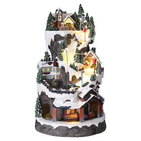 Villaggio Natale pista sci treno neve luci LED musica 40x20x25 cm