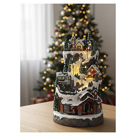 Villaggio Natale pista sci treno neve luci LED musica 40x20x25 cm