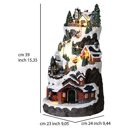 Cidade de Natal em miniatura com pista de esqui, comboio, pinheiros nevados, luzes LED e música, 38,5x22,5x23,5 cm 3