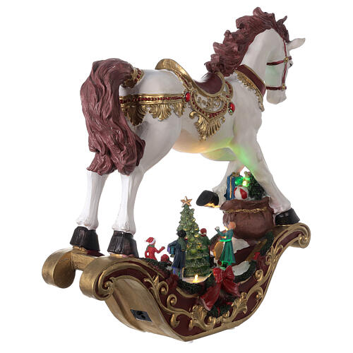 Christmas village rocking horse LED lights music 45x45x15 cm 6