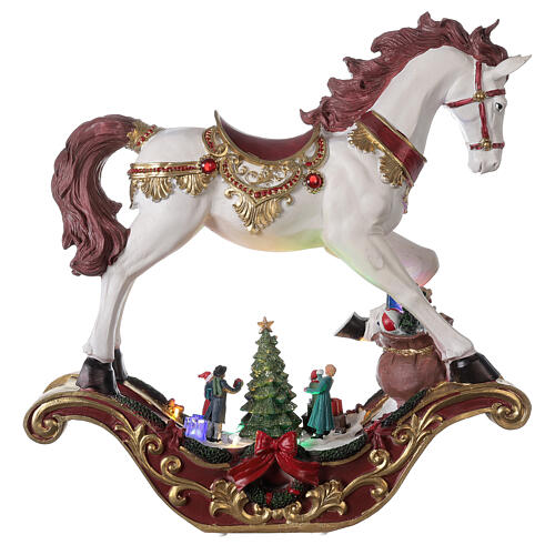Enfeite de Natal cavalo de balanço com árvore de Natal, luzes LED e música, 44x46x13 cm 5