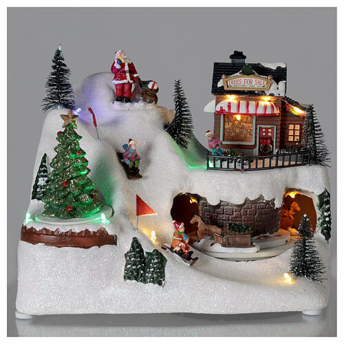 Cenário natalino em miniatura aldeia com crianòas brincando, boneco de neve e luzes LED e música, 20x26x17 cm 2