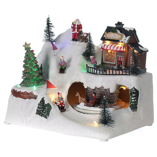 Cenário natalino em miniatura aldeia com crianòas brincando, boneco de neve e luzes LED e música, 20x26x17 cm 3