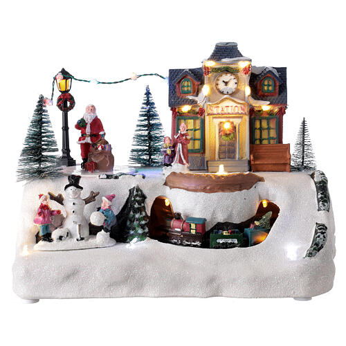 Villaggio Natale stazione treno Babbo Natale musica 20x30x20 cm 1