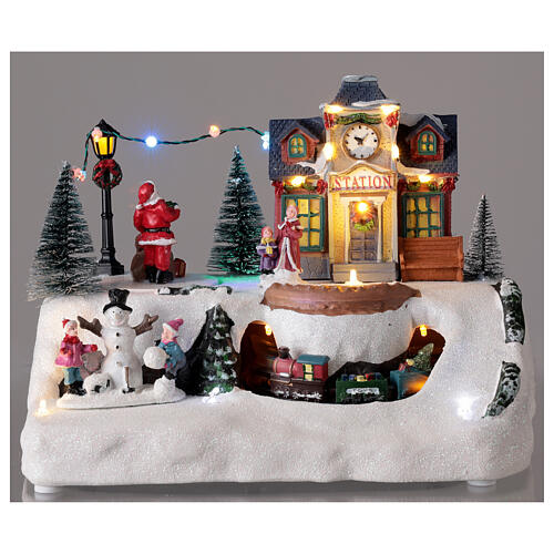 Villaggio Natale stazione treno Babbo Natale musica 20x30x20 cm 2