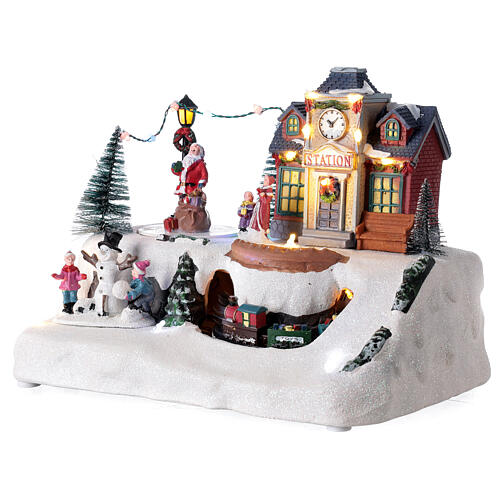 Villaggio Natale stazione treno Babbo Natale musica 20x30x20 cm 3