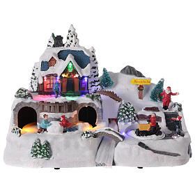 Miasteczko Boże Narodzenie dzieci, święty Mikołaj, śnieg, oświetlenie led, muzyka, 25x40x20 cm