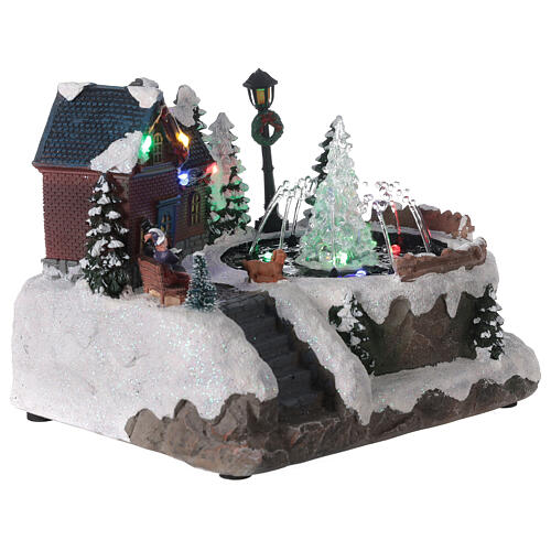Aldeia de Natal nevada com fonte de água funcionante e luzes LED, 25x27x26,5 cm. 4