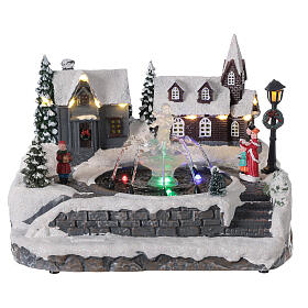 Villaggio innevato fontana ghiaccio led multicolore 20x25x20 cm