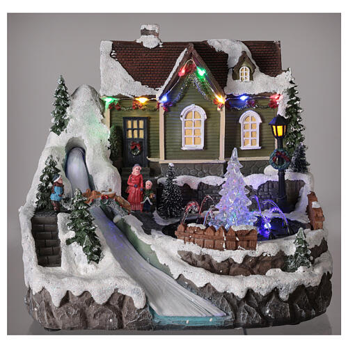 Christmas village fountain transparent tree lighted river 25x30x25 cm 2